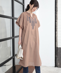 フロント刺繍袖フレアワンピース*