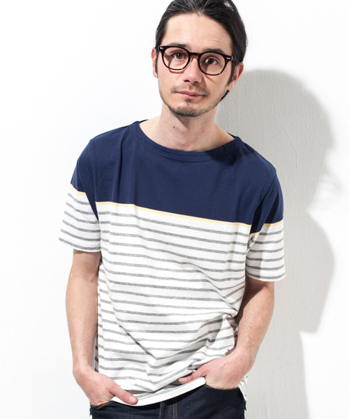 green label relaxing（グリーンレーベルリラクシング）の「◎PANEL/BORDER BOAT S/S Tシャツ ◆（Tシャツ/カットソー・メンズ・ターコイズブルー/ネイビー/グレー/ケリー・X-LARGE/SMALL/LARGE/MEDIUM）」の4枚目の写真