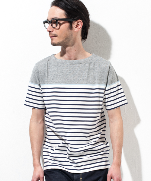 green label relaxing（グリーンレーベルリラクシング）の「◎PANEL/BORDER BOAT S/S Tシャツ ◆（Tシャツ/カットソー・メンズ・ターコイズブルー/ネイビー/グレー/ケリー・X-LARGE/SMALL/LARGE/MEDIUM）」の2枚目の写真