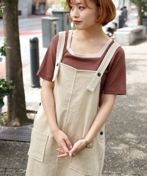 VANNIE U（ヴァニーユー）の「VANNIE U コーデュロイジャンパースカート（ワンピース・レディース・ベージュ/ブラウン・FREE）」の9枚目の写真
