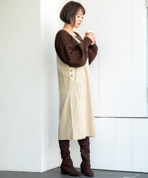 VANNIE U（ヴァニーユー）の「VANNIE U コーデュロイジャンパースカート（ワンピース・レディース・ベージュ/ブラウン・FREE）」の16枚目の写真