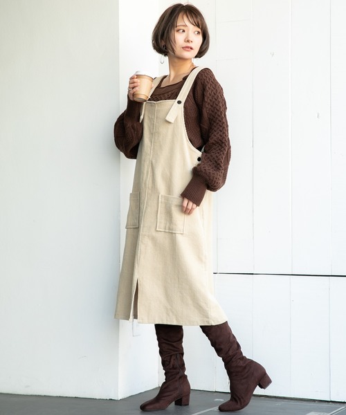 VANNIE U（ヴァニーユー）の「VANNIE U コーデュロイジャンパースカート（ワンピース・レディース・ベージュ/ブラウン・FREE）」の17枚目の写真