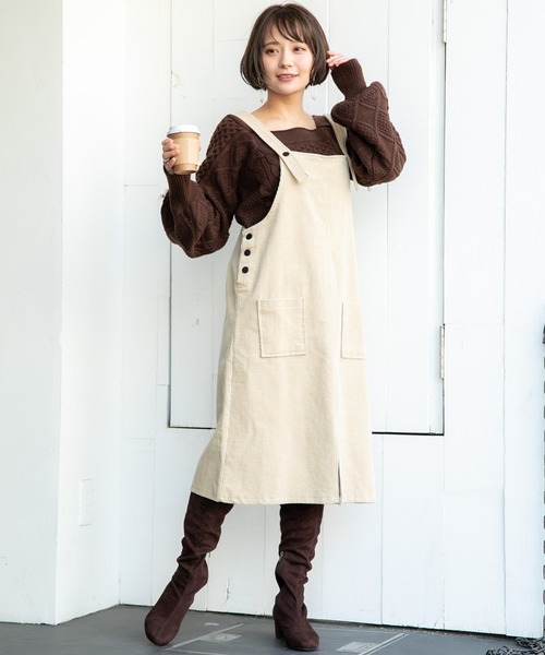 VANNIE U（ヴァニーユー）の「VANNIE U コーデュロイジャンパースカート（ワンピース・レディース・ベージュ/ブラウン・FREE）」の18枚目の写真
