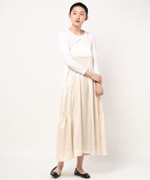 サテンギャザーフレアキャミソールワンピース