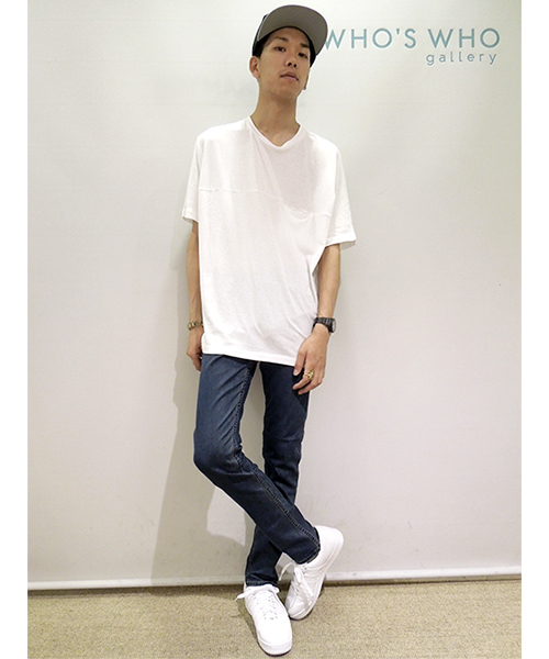 WHO'S WHO gallery(フーズフーギャラリー)の「【GIGGER】スナップビッグTEE(Tシャツ/カットソー・メンズ・ホワイト/ブルー/ネイビー・MEDIUM/LARGE)」の13枚目の写真