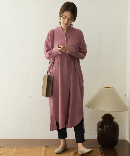 URBAN RESEARCH DOORS（アーバンリサーチドアーズ）の「楊柳ボイルシャツワンピース（ワンピース・レディース・ブラック/ピンク系その他・ONE）」の10枚目の写真