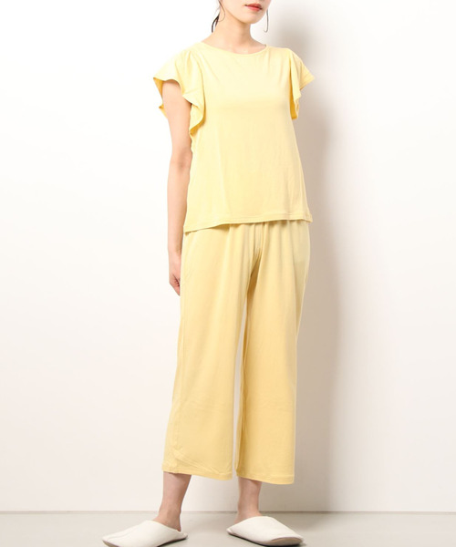 blooming FLORA（ブルーミングフローラ）の「【さらりとなめらかな肌あたり】 半袖&ワイドパンツ セットアップ（ルームウェア/パジャマ・レディース・モカ/ネイビー/ラベンダー/ライトパープル/ネイビー系/ブラウン系/イエロー・LARGE/MEDIUM）」の19枚目の写真