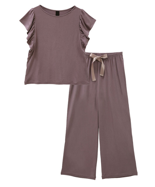 blooming FLORA（ブルーミングフローラ）の「【さらりとなめらかな肌あたり】 半袖&ワイドパンツ セットアップ（ルームウェア/パジャマ・レディース・モカ/ネイビー/ラベンダー/ライトパープル/ネイビー系/ブラウン系/イエロー・LARGE/MEDIUM）」の8枚目の写真