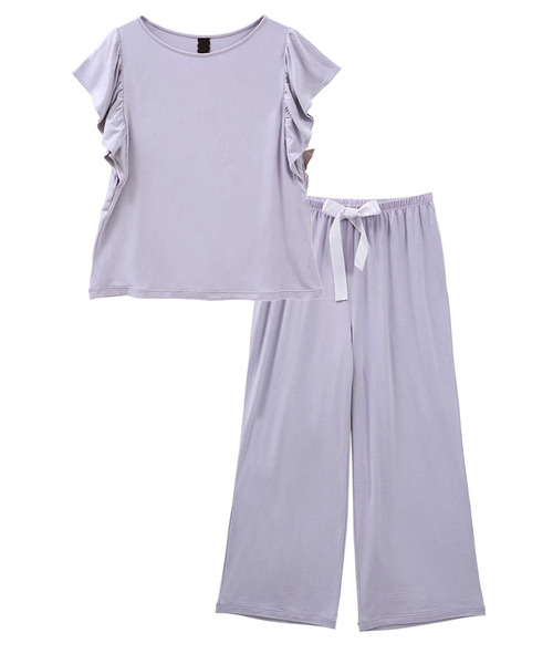 blooming FLORA（ブルーミングフローラ）の「【さらりとなめらかな肌あたり】 半袖&ワイドパンツ セットアップ（ルームウェア/パジャマ・レディース・モカ/ネイビー/ラベンダー/ライトパープル/ネイビー系/ブラウン系/イエロー・LARGE/MEDIUM）」の9枚目の写真