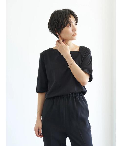 AMERICAN HOLIC（アメリカンホリック）の「アシメショルダー5分袖カットプルオーバー　＊（Tシャツ/カットソー・レディース・ブラウン/アイボリー/ブラック系その他4/モカ/ブラック・L/M）」の7枚目の写真