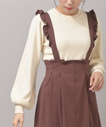 ボリューム袖クルーネックリブニットプルオーバー