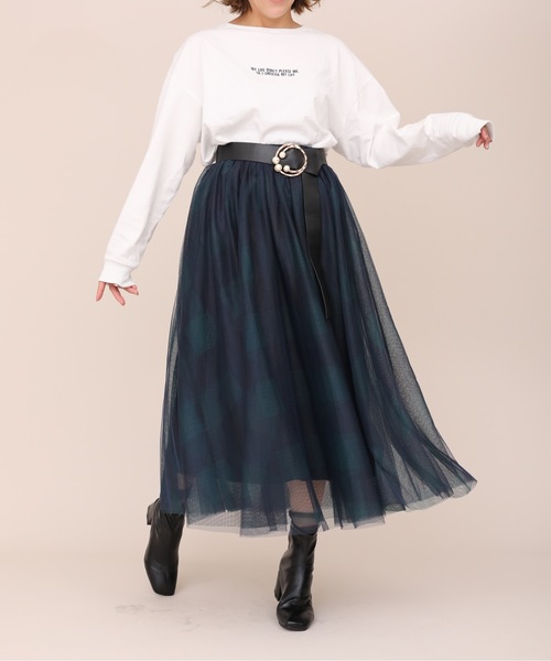 ap retro（アプレトロ）の「チェックチュールスカート【ZOZO限定アイテム】（スカート・レディース・ブラウン/グリーン/グレー・FREE）」の4枚目の写真