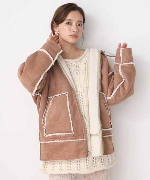 one after another NICE CLAUP（ワンアフターアナザーナイスクラップ）の「ムートンリバーシブルボアジャケット（ダウンジャケット/コート・レディース・ブラウン/モカ/アイボリー・FREE）」の12枚目の写真