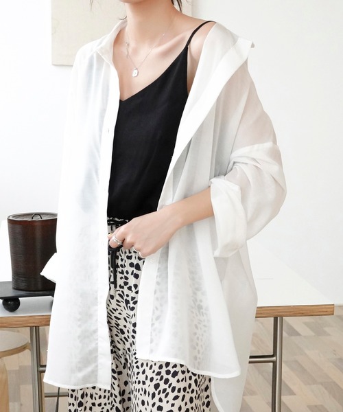 Mayree（メイリー）の「【Mayree】シアー オーバーサイズブラウス/ シアーブラウス（シャツ/ブラウス・レディース・ブラック/オフホワイト/ミント/モカ/ライトベージュ・FREE）」の2枚目の写真