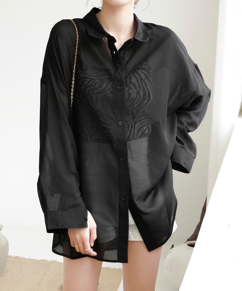 Mayree（メイリー）の「【Mayree】シアー オーバーサイズブラウス/ シアーブラウス（シャツ/ブラウス・レディース・ブラック/オフホワイト/ミント/モカ/ライトベージュ・FREE）」の3枚目の写真