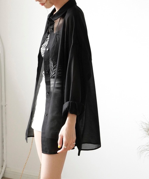 Mayree（メイリー）の「【Mayree】シアー オーバーサイズブラウス/ シアーブラウス（シャツ/ブラウス・レディース・ブラック/オフホワイト/ミント/モカ/ライトベージュ・FREE）」の8枚目の写真