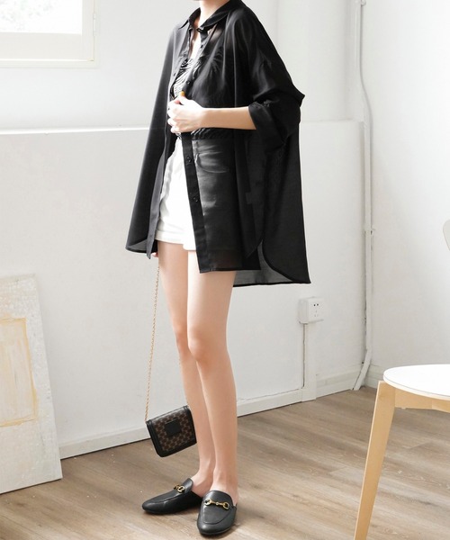 Mayree（メイリー）の「【Mayree】シアー オーバーサイズブラウス/ シアーブラウス（シャツ/ブラウス・レディース・ブラック/オフホワイト/ミント/モカ/ライトベージュ・FREE）」の22枚目の写真