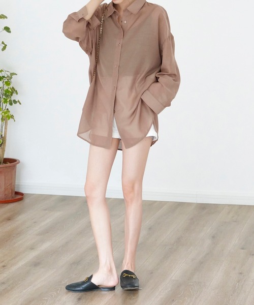 Mayree（メイリー）の「【Mayree】シアー オーバーサイズブラウス/ シアーブラウス（シャツ/ブラウス・レディース・ブラック/オフホワイト/ミント/モカ/ライトベージュ・FREE）」の11枚目の写真