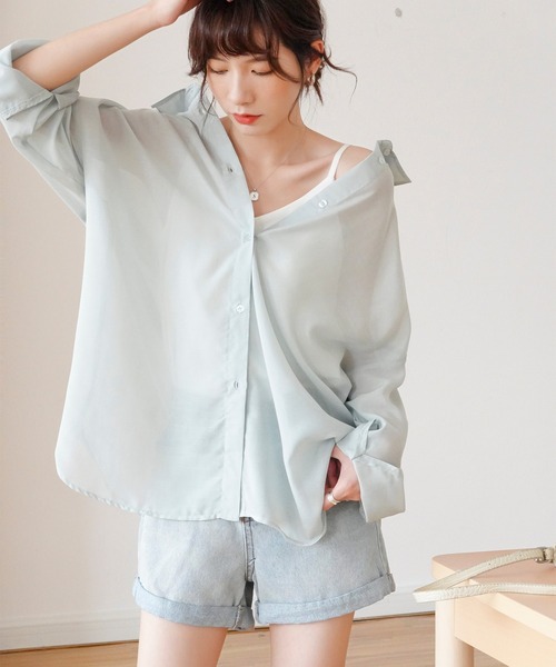 Mayree（メイリー）の「【Mayree】シアー オーバーサイズブラウス/ シアーブラウス（シャツ/ブラウス・レディース・ブラック/オフホワイト/ミント/モカ/ライトベージュ・FREE）」の18枚目の写真