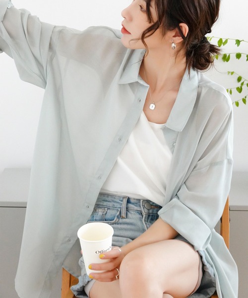 Mayree（メイリー）の「【Mayree】シアー オーバーサイズブラウス/ シアーブラウス（シャツ/ブラウス・レディース・ブラック/オフホワイト/ミント/モカ/ライトベージュ・FREE）」の12枚目の写真