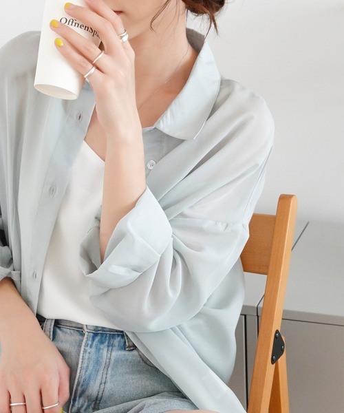 Mayree（メイリー）の「【Mayree】シアー オーバーサイズブラウス/ シアーブラウス（シャツ/ブラウス・レディース・ブラック/オフホワイト/ミント/モカ/ライトベージュ・FREE）」の19枚目の写真