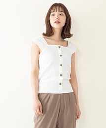 【innocent blue/イノセントブルー】フロントボタンキャミソール カットテレコリブ ストレッチ性 肩にタック