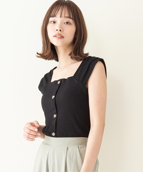 INNOCENT BLUE(イノセントブルー)の「【innocent blue/イノセントブルー】フロントボタンキャミソール カットテレコリブ ストレッチ性 肩にタック(キャミソール・レディース・アイボリー/ブラック/ラベンダー/ライトベージュ・MEDIUM)」の8枚目の写真