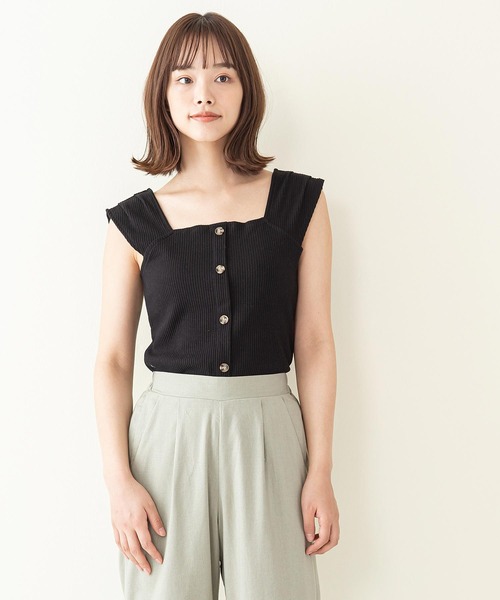 INNOCENT BLUE(イノセントブルー)の「【innocent blue/イノセントブルー】フロントボタンキャミソール カットテレコリブ ストレッチ性 肩にタック(キャミソール・レディース・アイボリー/ブラック/ラベンダー/ライトベージュ・MEDIUM)」の9枚目の写真