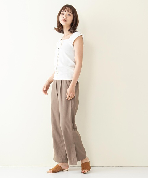 INNOCENT BLUE(イノセントブルー)の「【innocent blue/イノセントブルー】フロントボタンキャミソール カットテレコリブ ストレッチ性 肩にタック(キャミソール・レディース・アイボリー/ブラック/ラベンダー/ライトベージュ・MEDIUM)」の10枚目の写真