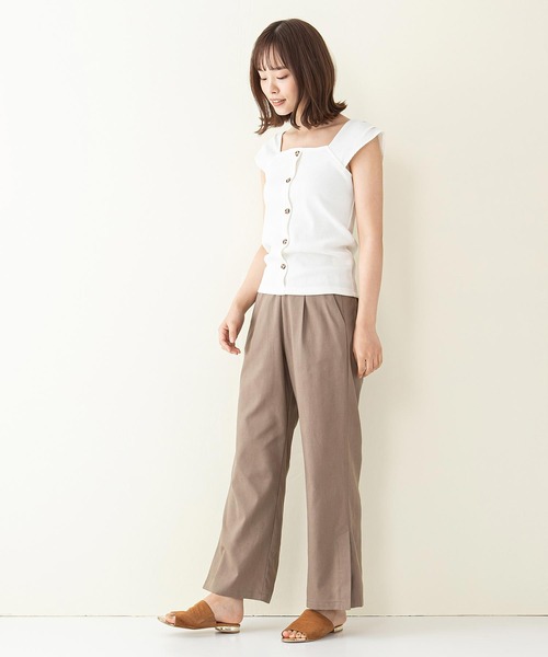 INNOCENT BLUE(イノセントブルー)の「【innocent blue/イノセントブルー】フロントボタンキャミソール カットテレコリブ ストレッチ性 肩にタック(キャミソール・レディース・アイボリー/ブラック/ラベンダー/ライトベージュ・MEDIUM)」の12枚目の写真