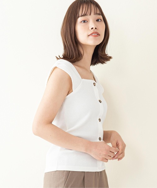 INNOCENT BLUE(イノセントブルー)の「【innocent blue/イノセントブルー】フロントボタンキャミソール カットテレコリブ ストレッチ性 肩にタック(キャミソール・レディース・アイボリー/ブラック/ラベンダー/ライトベージュ・MEDIUM)」の14枚目の写真