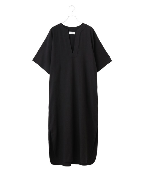 ADAM ET ROPE'（アダムエロペ）の「＜洗える＞【WEB限定】リネンカフタンワンピース（ワンピース・レディース・ブラック/キナリ・FREE）」の3枚目の写真