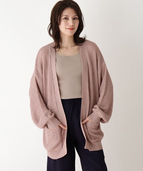 SHOO・LA・RUE（シューラルー）の「◆リネンタッチざっくり編みカーディガン（カーディガン/ボレロ・レディース・チャコールグレー/ピンク/ライトグリーン/ライトオレンジ系/ブルー/サンドベージュ/アイボリー/ナチュラル・00）」の7枚目の写真