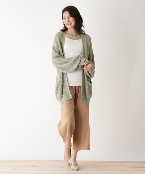 SHOO・LA・RUE（シューラルー）の「◆リネンタッチざっくり編みカーディガン（カーディガン/ボレロ・レディース・チャコールグレー/ピンク/ライトグリーン/ライトオレンジ系/ブルー/サンドベージュ/アイボリー/ナチュラル・00）」の9枚目の写真