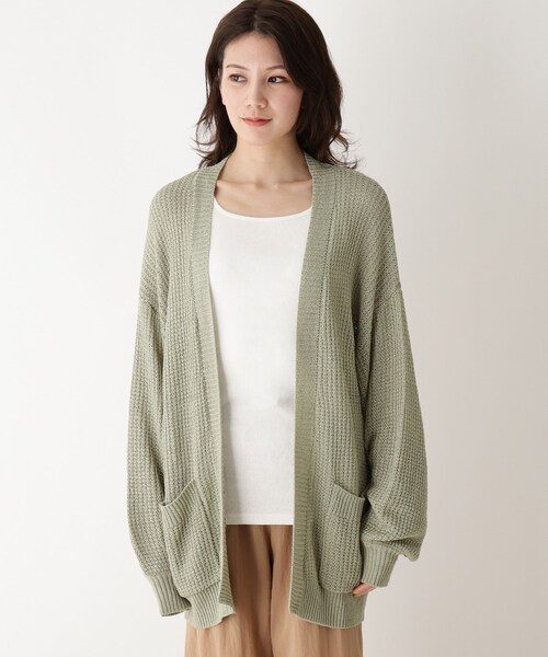 SHOO・LA・RUE（シューラルー）の「◆リネンタッチざっくり編みカーディガン（カーディガン/ボレロ・レディース・チャコールグレー/ピンク/ライトグリーン/ライトオレンジ系/ブルー/サンドベージュ/アイボリー/ナチュラル・00）」の11枚目の写真