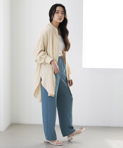 EMMA(EMMA CLOTHES)(エマ)の「【EMMA】サテンパイピングデザインサイドスリットブザムシャツ/スタンドカラーシャツ(シャツ/ブラウス・レディース・ホワイト/ネイビー/ラベンダー/ライトベージュ・FREE)」の17枚目の写真