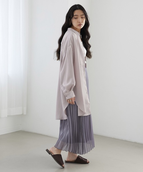EMMA(EMMA CLOTHES)(エマ)の「【EMMA】サテンパイピングデザインサイドスリットブザムシャツ/スタンドカラーシャツ(シャツ/ブラウス・レディース・ホワイト/ネイビー/ラベンダー/ライトベージュ・FREE)」の15枚目の写真