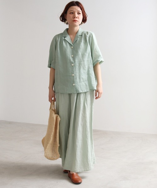 【試着のみ】ビュルデサボン T/W Pleats ブラウス グレー bulle de savon（ビュルデサボン）の「80/ラミー 開襟ブラウス