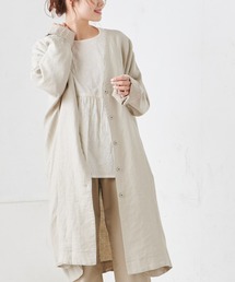 PUAL CE CIN | 麻レーヨンツイルコート(ノーカラーコート)