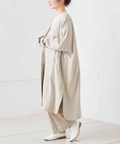 PUAL CE CIN（ピュアルセシン）の「麻レーヨンツイルコート（ノーカラーコート・レディース・ベージュ/グレー/スミクロ・FREE）」の7枚目の写真