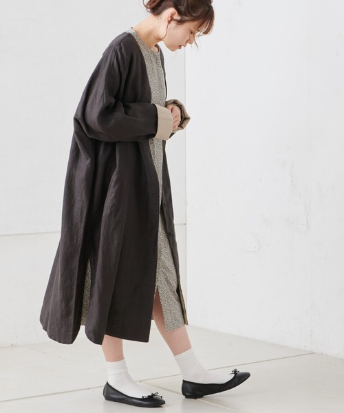 PUAL CE CIN（ピュアルセシン）の「麻レーヨンツイルコート（ノーカラーコート・レディース・ベージュ/グレー/スミクロ・FREE）」の8枚目の写真