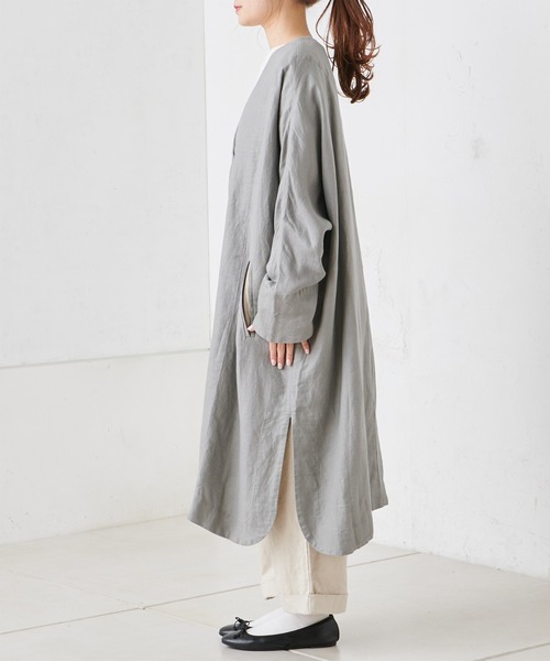 PUAL CE CIN（ピュアルセシン）の「麻レーヨンツイルコート（ノーカラーコート・レディース・ベージュ/グレー/スミクロ・FREE）」の17枚目の写真