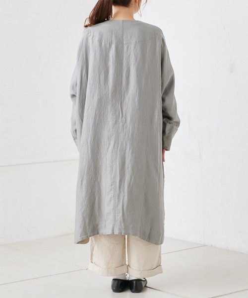 PUAL CE CIN（ピュアルセシン）の「麻レーヨンツイルコート（ノーカラーコート・レディース・ベージュ/グレー/スミクロ・FREE）」の6枚目の写真