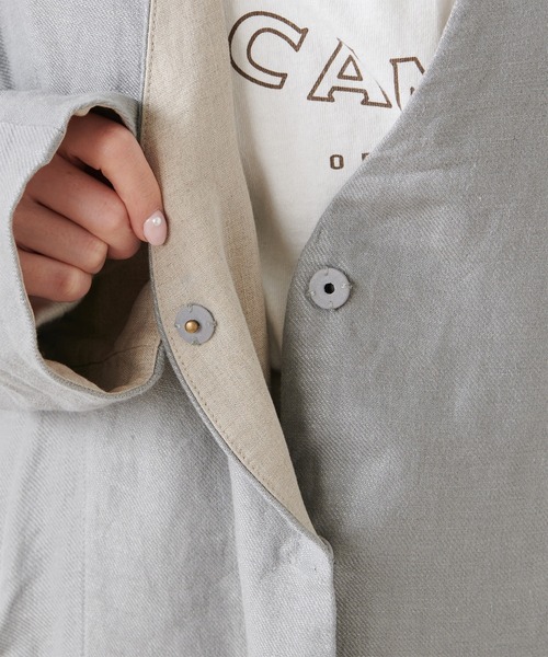 PUAL CE CIN（ピュアルセシン）の「麻レーヨンツイルコート（ノーカラーコート・レディース・ベージュ/グレー/スミクロ・FREE）」の9枚目の写真