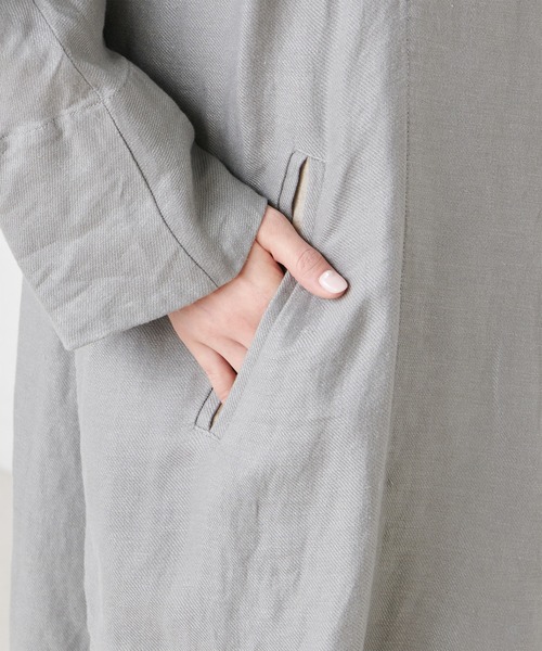 PUAL CE CIN（ピュアルセシン）の「麻レーヨンツイルコート（ノーカラーコート・レディース・ベージュ/グレー/スミクロ・FREE）」の15枚目の写真