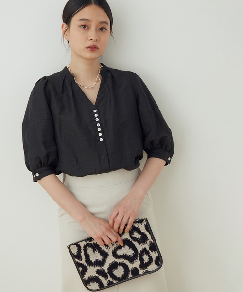 超美品　アダムエロペ　ブラック　半袖シャツ　バルーンスリーブ 超美品 アダムエロペ ブラック 半袖シャツ バルーンスリーブ