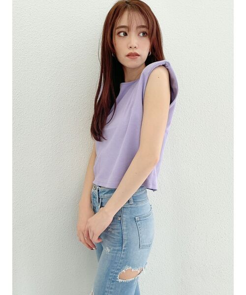 GYDA（ジェイダ）の「SHOULDER PADS タンク（Tシャツ/カットソー・レディース・チャコールグレー/パープル/オフホワイト・FREE）」の6枚目の写真