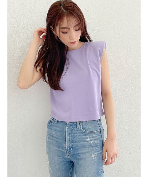 GYDA（ジェイダ）の「SHOULDER PADS タンク（Tシャツ/カットソー・レディース・チャコールグレー/パープル/オフホワイト・FREE）」の4枚目の写真