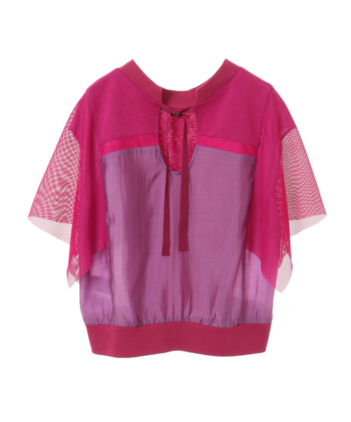 alcali（アルカリ）の「フレアーメッシュ袖トップス（Tシャツ/カットソー・レディース・マジェンタ/ライトグレー/ブラック・FREE）」の5枚目の写真