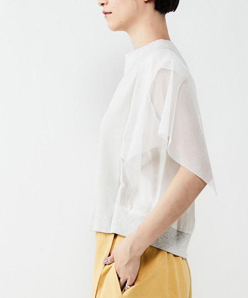 alcali（アルカリ）の「フレアーメッシュ袖トップス（Tシャツ/カットソー・レディース・マジェンタ/ライトグレー/ブラック・FREE）」の9枚目の写真